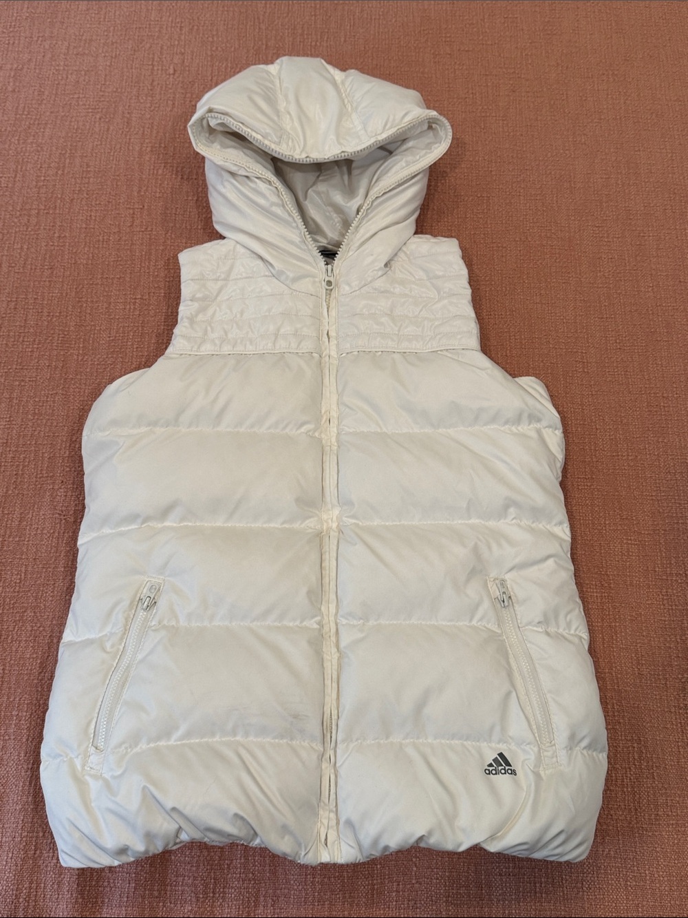 Down/ feather White Hooded Puffer Vest wm’s XS adidas